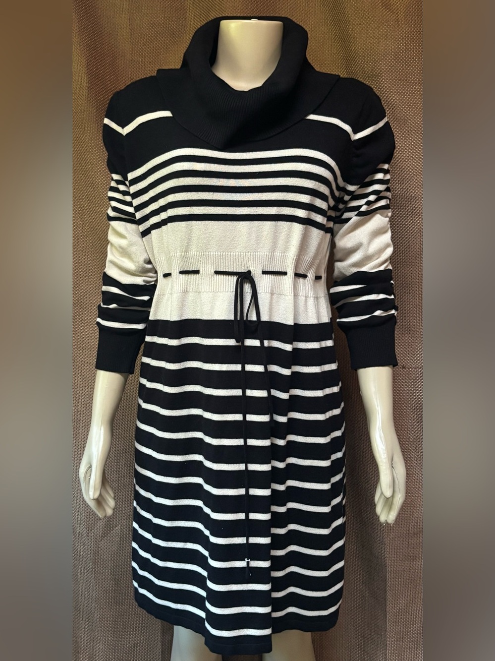 Pink Rose Black & Cream Cowl Neck Sweater Dress